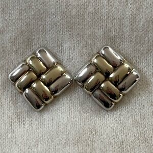 Vintage Mexico Chunky Sterling Silver 925 lBrass Post Earrings Modernist